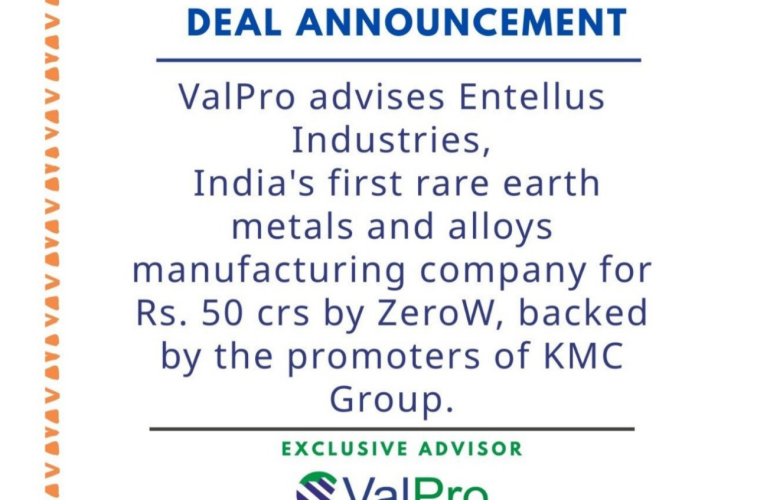 ValPro Advises Entellus Industries on USD 5.5 Million Fundraise Led by ZeroW by KMC and Angel Investors